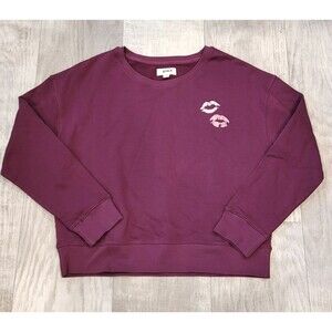 Pact Kiss Lips Maroon L Long Sleeve Crewneck Sweatshirt Organic Cotton Boxy Cozy